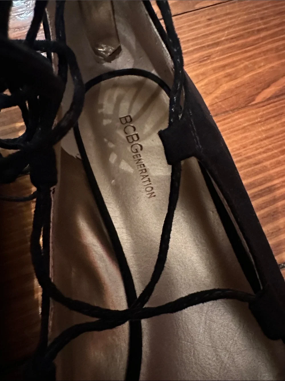 BCBGeneration Black Pointed Toe Lace-Up Flats